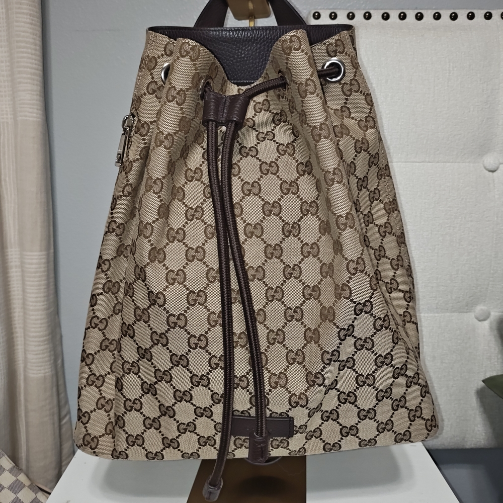 Gucci Brown Monogram Drawstring Backpack - image 1